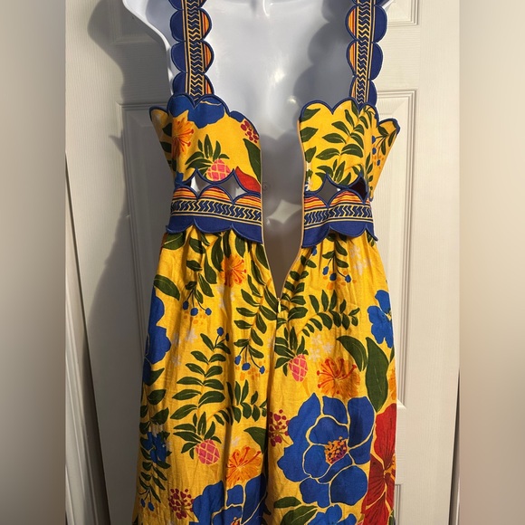 Floral Yard Yellow Sleeveless Midi Dress by FARM Rio.size medium. - Picture 10 of 14